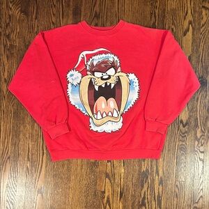 Vintage 90s Tasmanian Devil Taz Looney Tunes Christmas Sweatshirt